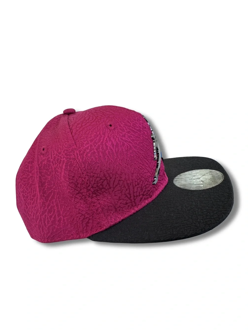 Jordan Snapback Hat in Magenta and Black with Elephant Print